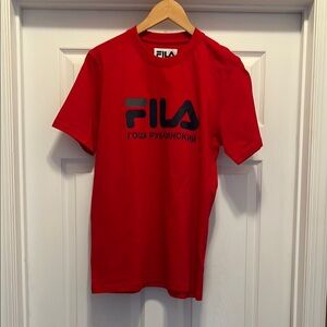 NWT Fila Gosha Rubchinskiy Red Tee with navy and grey printed Logo
